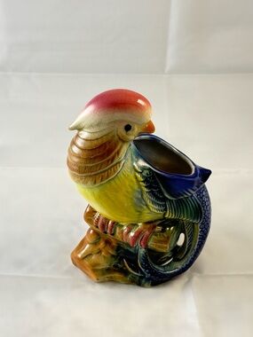 Antique Hand Painted Occupied Japan Ceramic Bird Planter - Decorative Vase